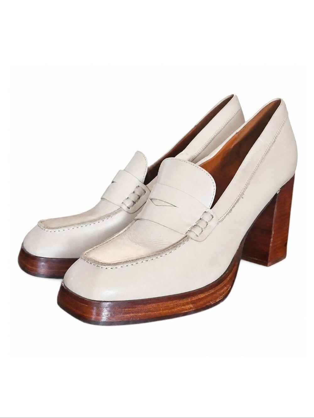 ALOHAS | Busy 85mm Ivory Leather Loafer Heels in Size EU 41 / US 10.5